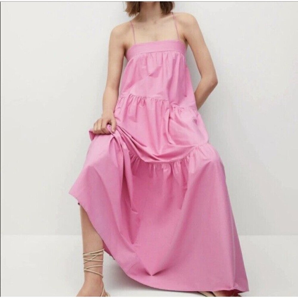 NWT MNG Mango ORGANIC COTTON Pink Sleeveless Parachute Maxi Dress Sz 8 - Picture 3 of 16